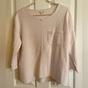 Laura Pullover Scoop Neck 3/4 Sleeves Soft/Comfy, Front Pocket, Pale Peach Sz M